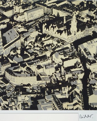 Gerhard Richter, geb.1932, Offset-Litho auf dickem Karton, handsigniert, Ansicht von Mü, ca. 63.5x53.5 cm Ausschnitt unter Glas, Rahmen, PP, Gesamt: ...
