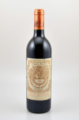 1 Flasche 1989 Chateau Longueville Baron de Pichon Longueville, Pauillac-Medoc, ca. 75 cl, 13 % Vol., Füllstand: into neck, Etikett stärker besch., ...