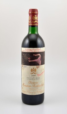 1 Flasche 1990 Chateau Mouton Rothschild, Pauillac, Premier Grand Cru Classe, ca. 75 cl, 12,5 % Vol., Füllstand: ca. top shoulder, Etikett l. ...