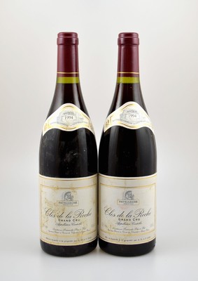 2 Flaschen 1994 Clos de la Roche Grand Cru, Patriarche Pere et Fils, je ca. 75 cl, 13,5 % Vol., Abstand zwischen Kapsel und Wein: ca. 0,5 cm, ...