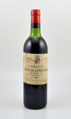 1 Flasche 1961 Chateau Latour a Pomerol, Grand Vin, M.G. Lafite-Bruxelles, Füllstand: ca. top shoulder, Etikett beschmutzt, Korken und Kapsel in ...
