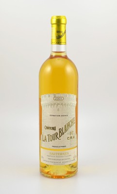1 Flasche 2001 Chateau La Tour Blanche, Sauternes, 1er Cru, ca. 75 cl, 13,5 % Vol., Füllstand: ca. into neck, unverkostet