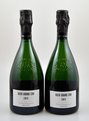 2 Flaschen 2012 Pierre Gimonnet & Fils Oger Grand Cru Brut Special Club Champagne, je ca. 75 cl, 12,5 % Vol., Abstand zwischen Flaschenboden und ...