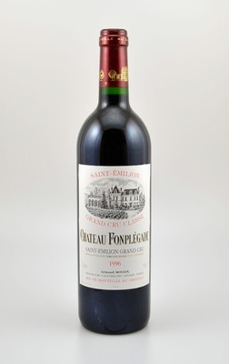 12 Flaschen 1996 Chateau Fonplegade, Saint-Emilion Grand Cru, je ca. 75 cl, 13 % Vol., Füllstände: je ca. into neck, sehr gute Erhaltungszustände, ...