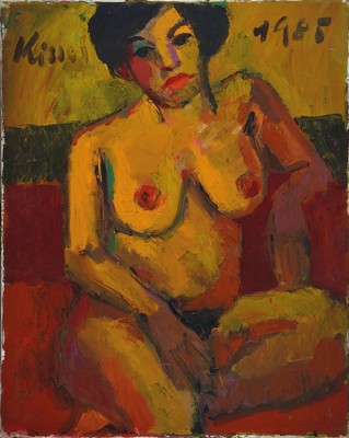 Gernot Kissel, 1939-2008, Porträt einer Frau , Öl/grober Lwd, links oben sign., dat. 1985, ca. 100x80 cm