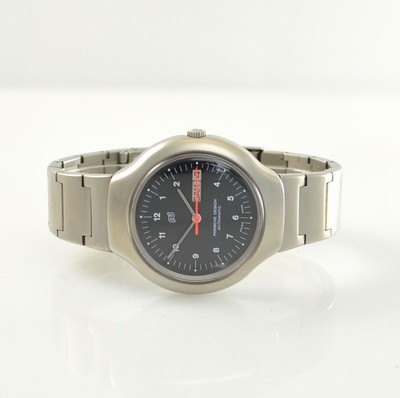 ORFINA Armbanduhr im Porsche Design, Automatik, Schweiz 1990er Jahre, matt. Edelstahlgeh. inkl. Gliederband, Boden verschr., schwarzes ...