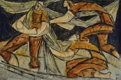 Katz, zeitgen. Künstler aus New York, zwei Arbeiten mit abstrakt-figuralen Darstellungen, Öl/Lwd, pastoser expressiver Farbauftrag, beide ...