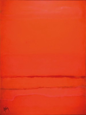 Gaston Gale, zeitgenössischer belgischer Künstler, abstrakte Komposition in Rot, Acryl/Lwd, links unten sign., ca. 103x78 cm, Leisten