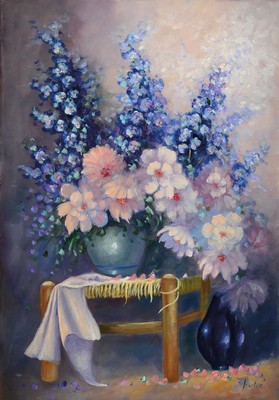 Andreé, Blaue Blüten, Öl/Lwd, sign., ca. 100x70 cm, Rahmen