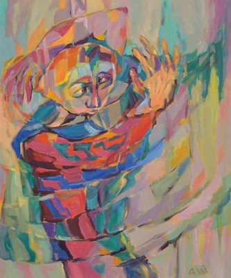 Annemarie Wieser, geb. 1922, Selbst-Bewegung, 1994, Acryl/Karton, verso bezeichnet und datiert, monogrammiert ca. 60 x 49 cm, Rahmen: 69 x 58 cm