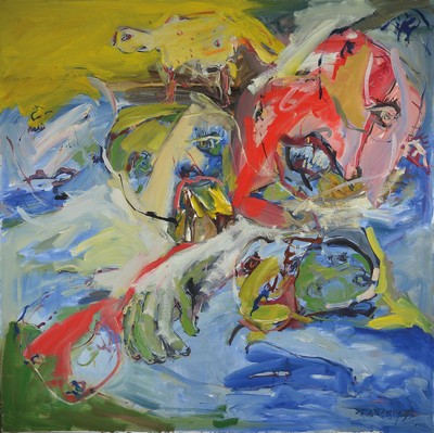 Caesar W. Radetzky, geb. 1939, Seerosengespräch, Öl/Lwd., signiert, datiert 1993, ca. 105 x 105 cm, Rahmen l. best.
