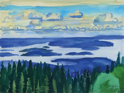 Heinz Friedrich, 1924-2018, Oslofjord, Gouache auf Papier, rechts unten signiert, betitelt und datiert 79, ca. 53x75 cm, u.Gl., R. 71x91cm