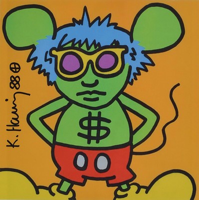 Keith Haring, 1958 Reading-1990 New York City, hier: Andy Mouse, Farbsiebdruck, handsigniert und datiert (19)88, Passepartout, unter Glas gerahmt, ...