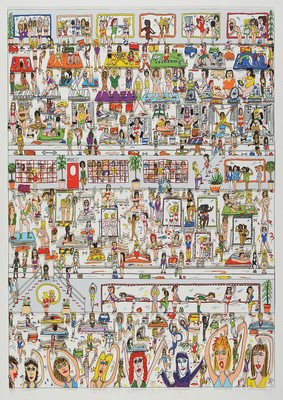 James Rizzi, 1950-2011, Women who work out, 3D-Konstruktion , handsign., num. 265/350, dat.89, Motiv ca. 52x36,5 cm, gesamt 81x65,5 cm, unter Glas ...
