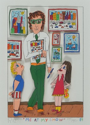 James Rizzi, 1950-2011, Me at my Show, 3D-Konstruktion, handsign., num. 145/350, dat.89, Motiv ca. 15,5x10,5 cm, gesamt ca. 40x34,5 cm, unter Glas ...