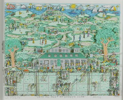 James Rizzi, 1950-2011, Lets all meet at Daddy´s Club, 3D-Konstruktion, handsign., num. XCll/C , dat.95, Motiv ca. 20x25 cm, gesamt ca. 43,5x48,5 ...
