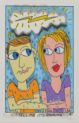 James Rizzi, 1950-2011, Tell me it´s Raining, 3D-Konstruktion, handsign., num. 271/350, dat. 97, Motiv ca. 10x6,5 cm, gesamt ca. 28,5x25 cm , unter ...