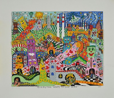 James Rizzi, 1950-2011, Everyone wants to live here, 3D-Konstruktion, handsign., num. 186/350, dat. 1993, ca. 33,5x38 cm, inkl. Zertifikat