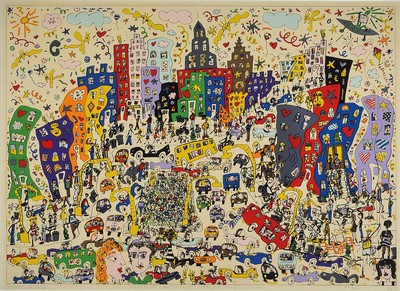 James Rizzi, 1950-2011, East-side, West- side,Uptown, and Down, handsign., num. 26/150,dat. 79, Motiv ca. 50x69,5 cm, gesamt ca. 79,5x100 cm, unter ...
