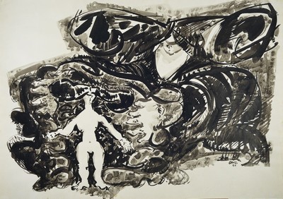 Günter Grass, geb. 1929, Einkleidung der Novizin, Tuschzeichnung, rechts unten signiert u. datiert (19)61, ca. 89x63cm, Gebrauchsspuren zusehen