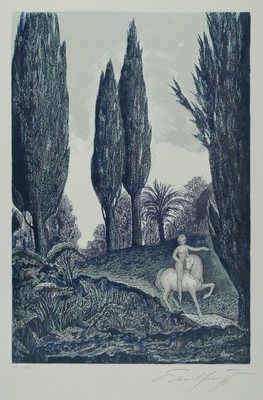 Ernst Fuchs, 1930 Wien-2015, Muse mit Pferd, Farblithographie, handsigniert, num. 40/250, ca. 48x33cm, u.Gl., R. ca. 69x52cm