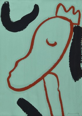 Koechl, Manfred (1956), ohne Titel (Bohnenkopf), Öl/Papier, rechts unten signiert, ca. 42,5x30,5 cm, gerahmt