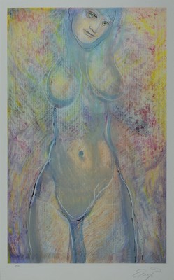 Ernst Fuchs, 1930 Wien-2015, stehender Akt, Farbdruck, handsigniert, bez.: e.a, ca. 53.5x 33.5cm, PP, u.Gl., R. 71x51cm