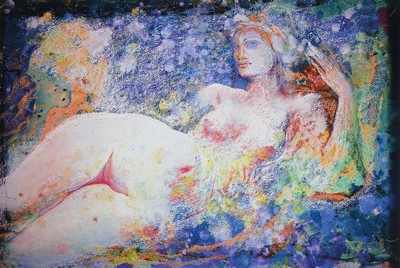 Ernst Fuchs, 1930 Wien-2015, liegender Akt, Giclee-Druck auf Lwd, handsigniert, bez.: e.a., ca. 54x81cm, R.
