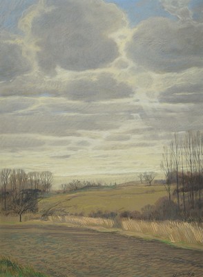 Werner Brand, geb. 1933 Löbau, lebt und arbeitet in der Pfalz, hier: Bei Römerberg, Pastell auf Papier, signiert und dat. 86, ca. 74x54cm, PP, ...