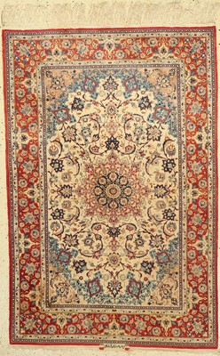 Esfahan fein Signiert, Persien, ca. 50 Jahre, Korkwolle auf Seide, ca. 164 x 106 cm, EHZ: 3-4