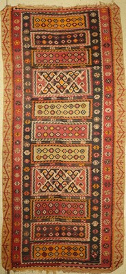 Anatolischer Kelim alt, Türkei, Corum-Cankiri, um 1920/1930, Wolle auf Wolle, ca. 345 x 160 cm, EHZ: 3
