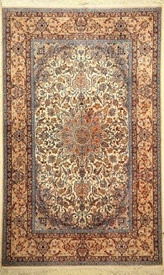 Esfahan fein, Persien, ca. 50 Jahre, Korkwolle mit und auf Seide, ca. 256 x 158 cm,EHZ: 4(verfärbungen)