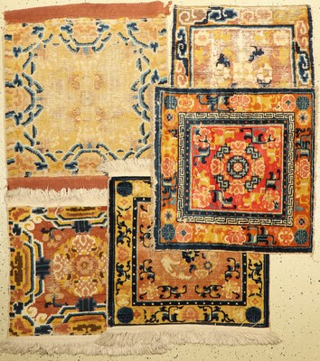 (5 Lots) 5x Ning-Hsia antik (Sitzbankteppiche), China, 18.-19.Jhd., Wolle auf Baumwolle, EHZ: 5