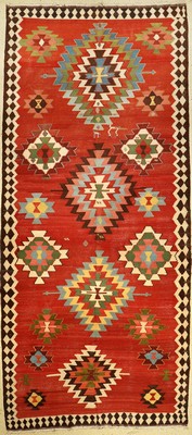 Schahsavan "Kelim" alt, Persien, um 1930, Wolle auf Baumwolle, ca. 436 x 192 cm, seltenes Format, EHZ: 2-3