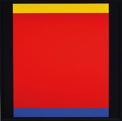 Volker Tinti, geb. 1941 Kaiserslautern, Serie Raum Blau, Rot Gelb, Acryl/Lwd, je 60,0x60,0, Rahmen