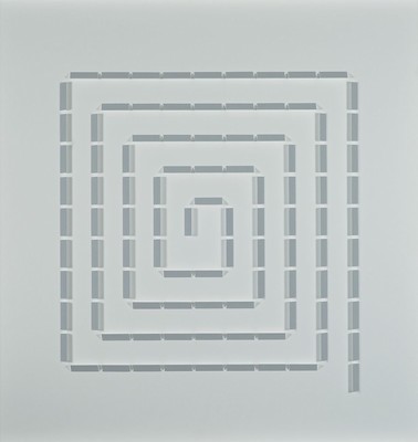 Volker Tinti, geb. 1941 Kaiserslautern, Titel: Spirale in Grau, Acryl/Holz, verso sign., dat. 2014 , unter Glas gerahmt , ca. 65,0x65,0 cm