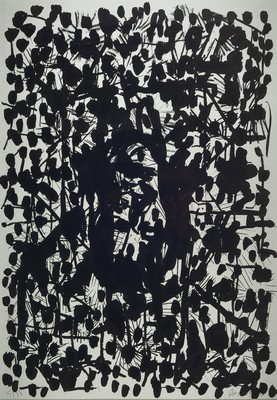 Georg Baselitz, geb. 1938, Offset-Litho, handsigniert, num. 35/35, aus 1990, Blattgr. 100 x 70 cm, unter Glas, Rahmen: 75.5 x 106.5 cm