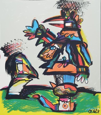 Otmar Alt, geb. 1940, abstrakter Vogel, Offset-Litho, handsigniert, ca. 45 x 40 cm
