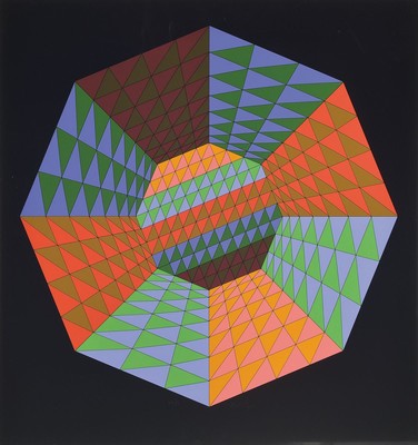 Viktor Vasarely, 1906 - 1997, Heisenberg, Farbserigraphie in 18 Farben, Handsigniert, num. 7/50, Blattgr. 64.5 x 60.5 cm, Museumsauflage, römische ...