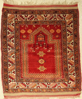 Anatolischer Gebetsteppich, alt, Türkei, um1920, Wolle auf Wolle, ca. 124 x 107 cm, EHZ: 3