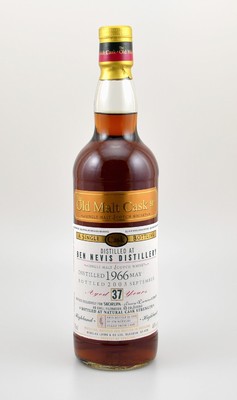 1 Flasche 1966 Single Malt Scotch Whisky, ca. 70 cl, 48 % Vol., distilled at Ben Nevis Distillery, 37 Years Old, im Jahr 2003 in die Flasche ...