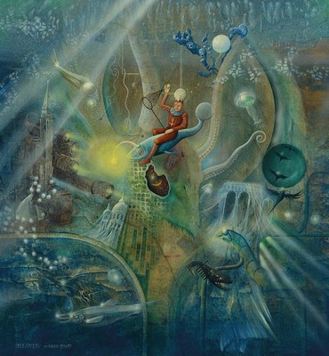 Werner Holz, 1948 Grünstadt-1991 Ludwigshafen, Studium in Mainz, München und Mannheim, Vertreter des Phantastischen Realismus, hier: Atlantis, ...