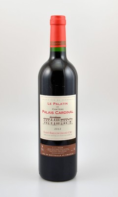 12 Flaschen 2012 Le Palatin De Chateau Palais Cardinal, Saint-Emilion Grand Cru, je 75 cl, 13,5 % Vol., Füllstände: into neck, hervorragende ...