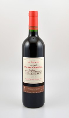 12 Flaschen 2012 Le Palatin De Chateau Palais Cardinal, Saint-Emilion Grand Cru, je 75 cl, 13,5 % Vol., Füllstände: into neck, hervorragende ...