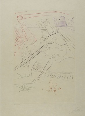 Salvador Dali, 1904-1989, Der schwarze Ritter, Farb-Kaltnadelradierung aus der Serie: La Quete du Gral von 1975, auf Japanpapier, ca. 38.5x26.5cm, ...
