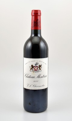 1 Flasche 2000er Chateau Montrose, Saint-Estephe, Grand Cru Classe, ca. 75 cl, 12,5 % Vol., Füllstand: ca. into neck, guter Erhaltungszustand, ...