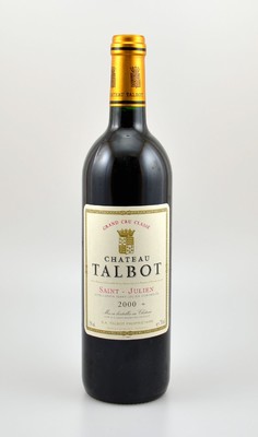 2 Flaschen 2000er Chateau Talbot, Saint-Julien, Grand Cru Classe, je ca 75 cl, 13 % Vol., Füllstände: je into neck, sehr gute Erhaltungszustände, ...