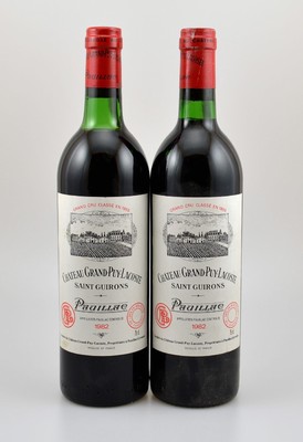 2 Flaschen 1982 Chateau Grand-Puy-Lacoste, Saint Guirons, Pauillac, Grand Cru Classe, je 75 cl, Füllstände: ca. top shoulder bis into neck, ...
