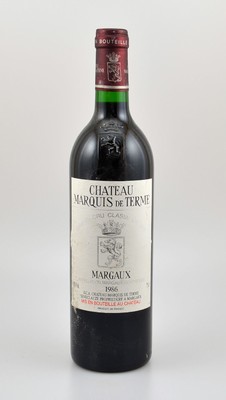 3 Flaschen 1986 Chateau Marquis de Terme, Margaux, Grand Cru Classe, je 75 cl, 12 % Vol., Füllstände: top shoulder bis into neck, Etiketten z.T. ...