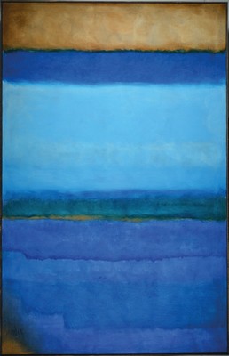 Gaston Gallé, zeitgenössischer belgischer Maler, Abstrakte Komposition in Blau, Öl/Lwd, links unten signiert, ca. 140x90cm